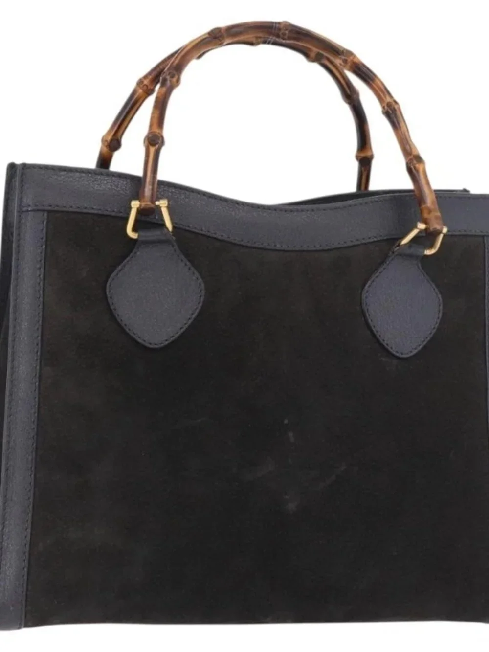 GUCCI Bamboo Tote Bag Suede Black Gold 002 2853 0260 0 Auth 183378